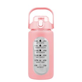 Glass Water Bottle Sports Water Bottle Motivational Water Bottle Water Intake Tracker Bottle with Straw Time Marker Silicone Sleeve Handle for Gy (Capacity: 32OZ, Color: pink)